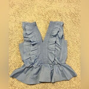 Strut & Bolt Blue Ruffle Smocked Peplum Top Size L